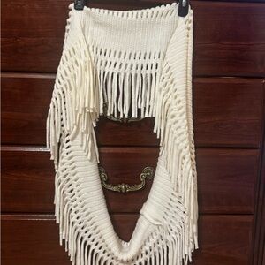 White Fringe Infinity Scarf | Chunky Knit Cozy Winter Layer | One Size